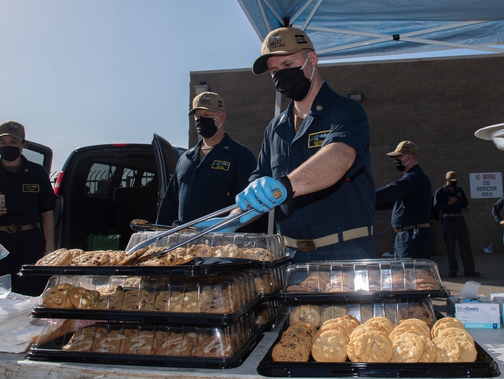 Sailors Eat Food on the Pier