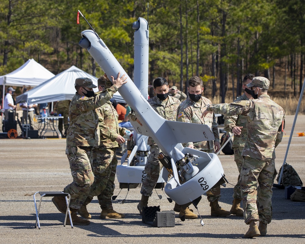 Soldiers from the 2nd Brigade Combat Team, 101st Airborne Division, Fort Campbell Ky. participate in the FTUAS Rodeo with the Martin UAV V-BAT