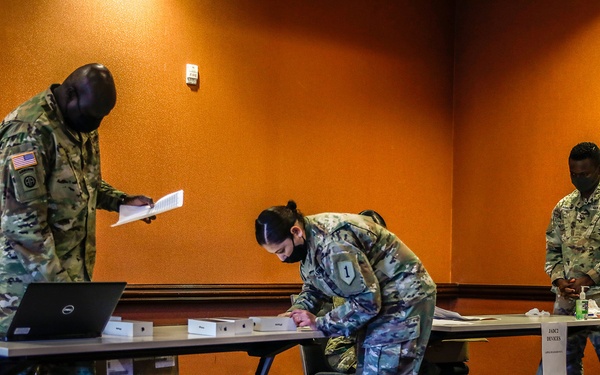 U.S Army Reserve COVID-19 response team conduct redeployment briefing