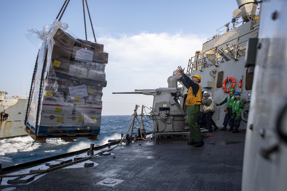 USS Laboon Conducts Replenishment-at-Sea with USNS Laramie