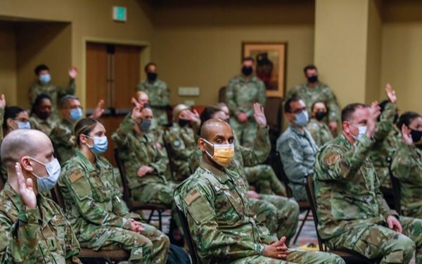 U.S. Air Force COVID-19 response team conduct deployment brief