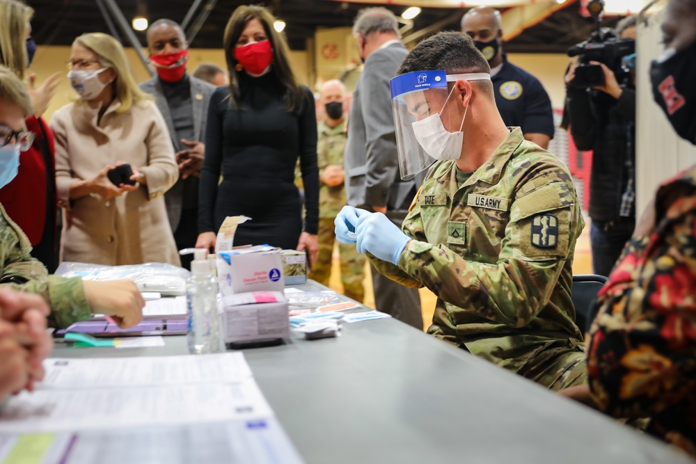 U.S. Army Soldiers help the Elizabeth COVID-19 Community Vaccination Center