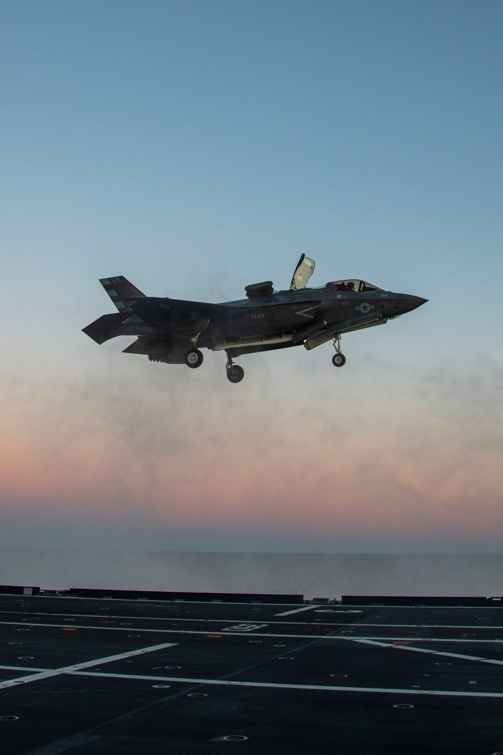 F-35 performs a vertical landing on Italian aircraft carrier