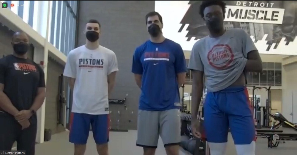 Two Detroit Pistons and their trainers conduct virtual training with Soldiers