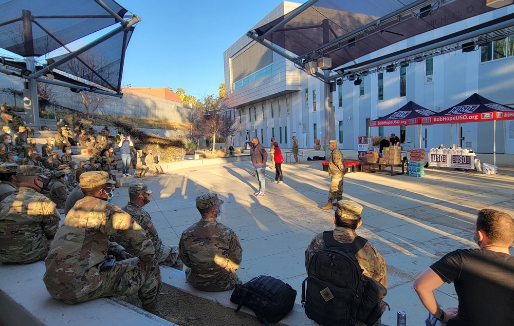 USO visits troops at Cal State LA vaccine site