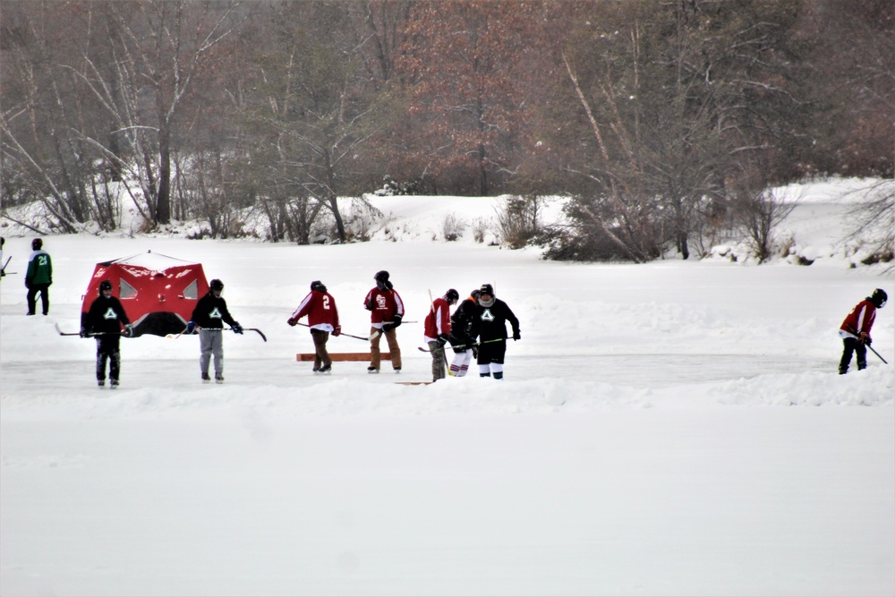 Pond hockey tourney action at Fort McCoy