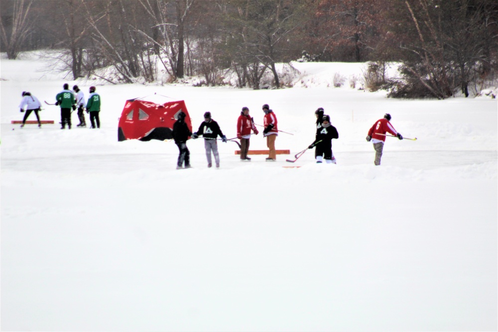 Pond hockey tourney action at Fort McCoy