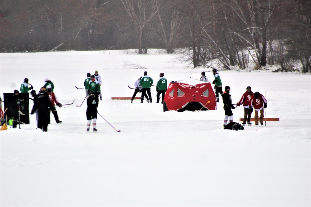 Pond hockey tourney action at Fort McCoy