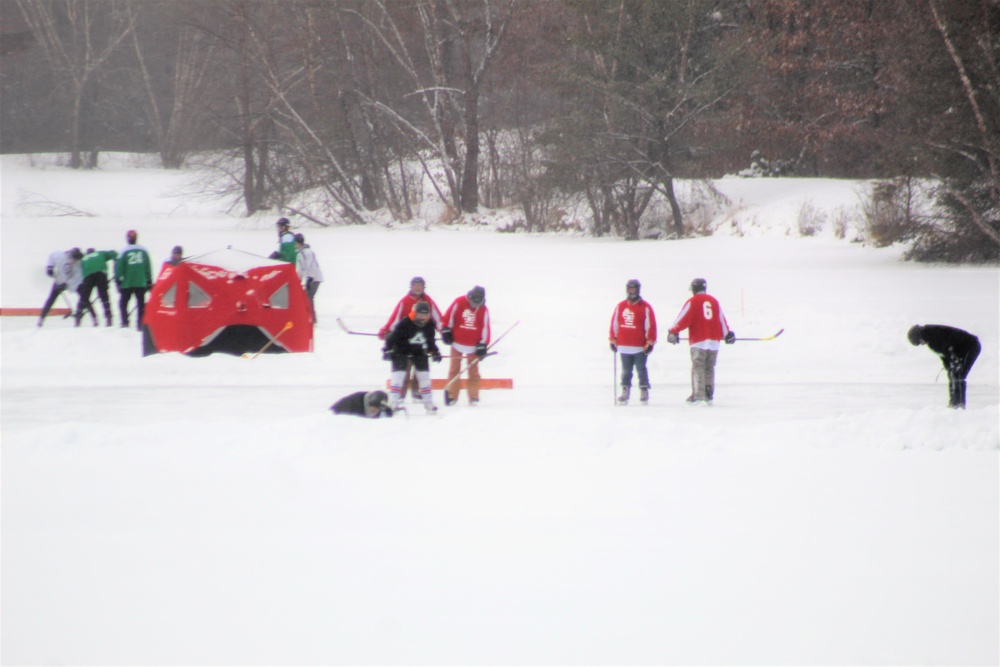 Pond hockey tourney action at Fort McCoy