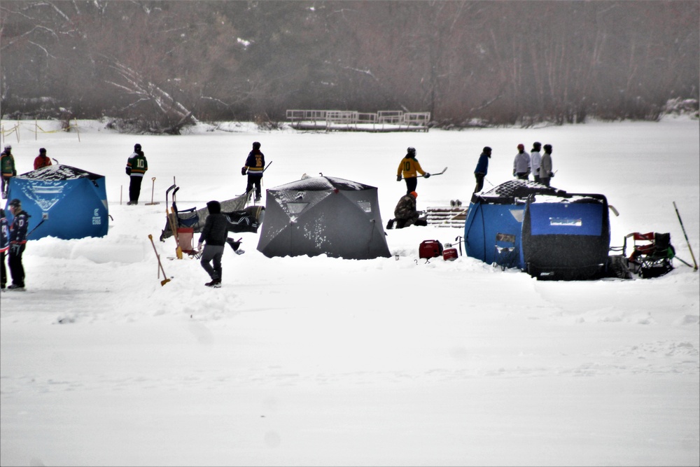 Pond hockey tourney action at Fort McCoy