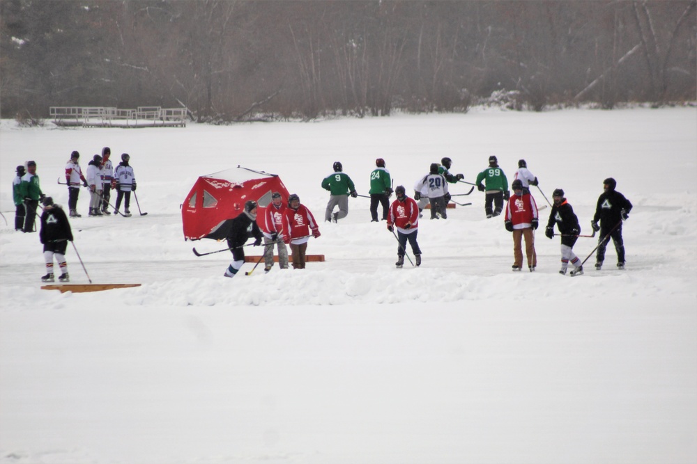 Pond hockey tourney action at Fort McCoy