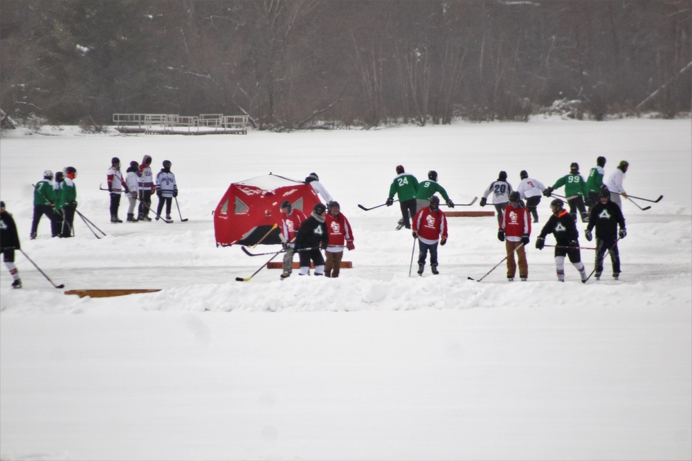 Pond hockey tourney action at Fort McCoy