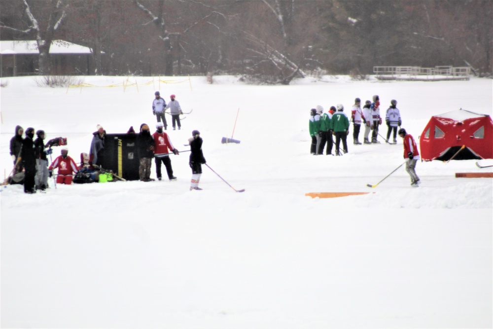 Pond hockey tourney action at Fort McCoy