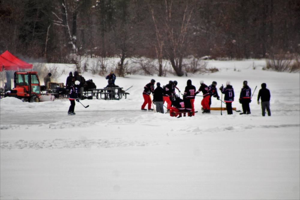 Pond hockey tourney action at Fort McCoy