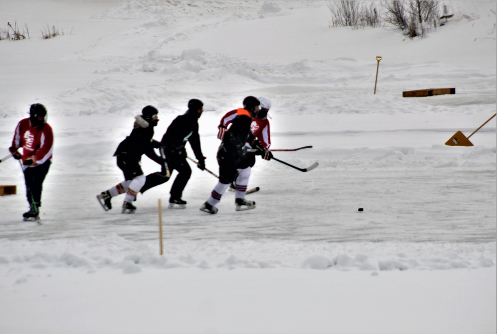 Pond hockey tourney action at Fort McCoy