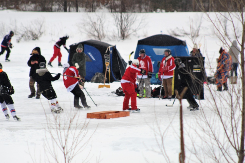 Pond hockey tourney action at Fort McCoy