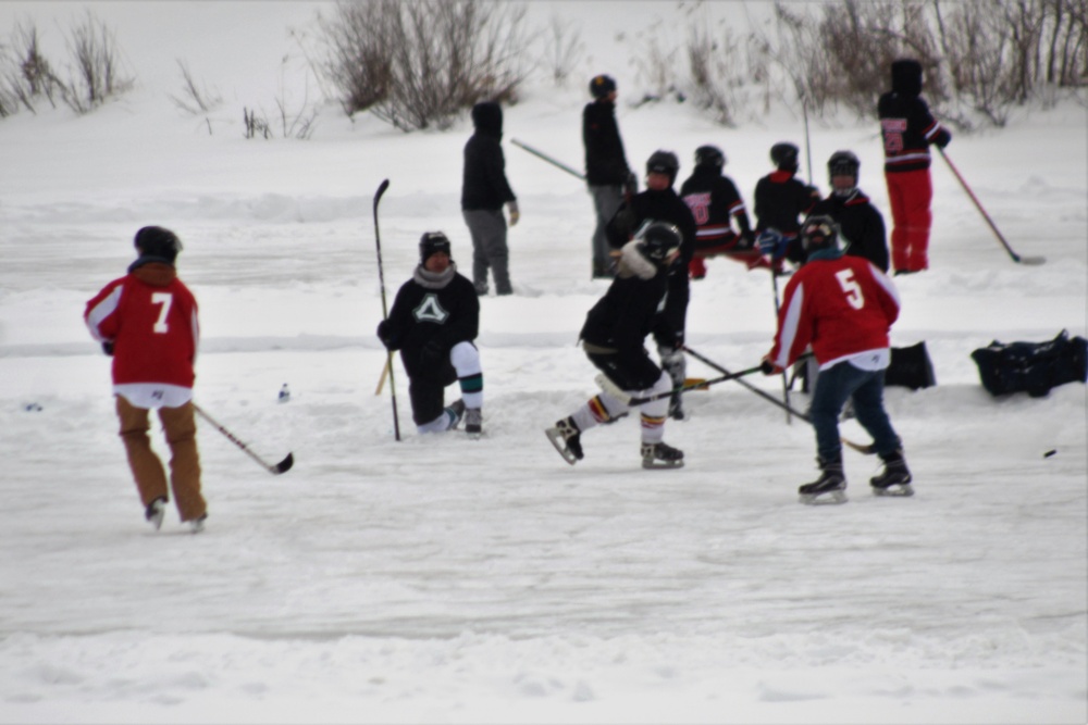 Pond hockey tourney action at Fort McCoy