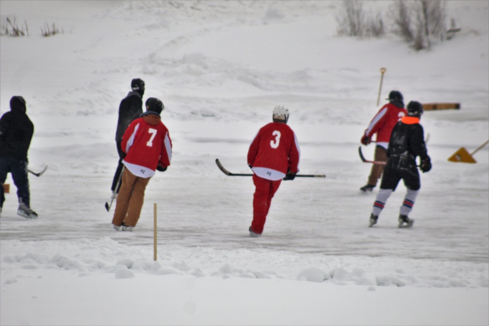 Pond hockey tourney action at Fort McCoy