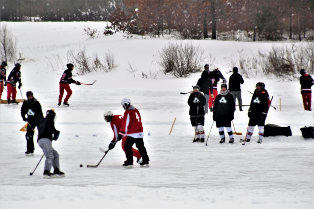 Pond hockey tourney action at Fort McCoy