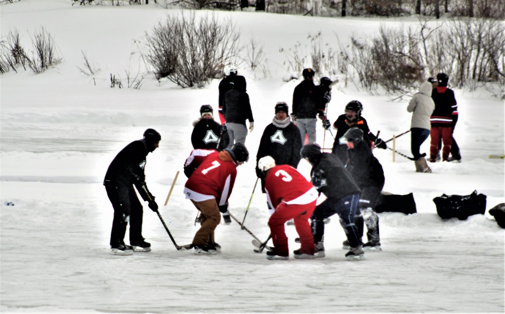 Pond hockey tourney action at Fort McCoy