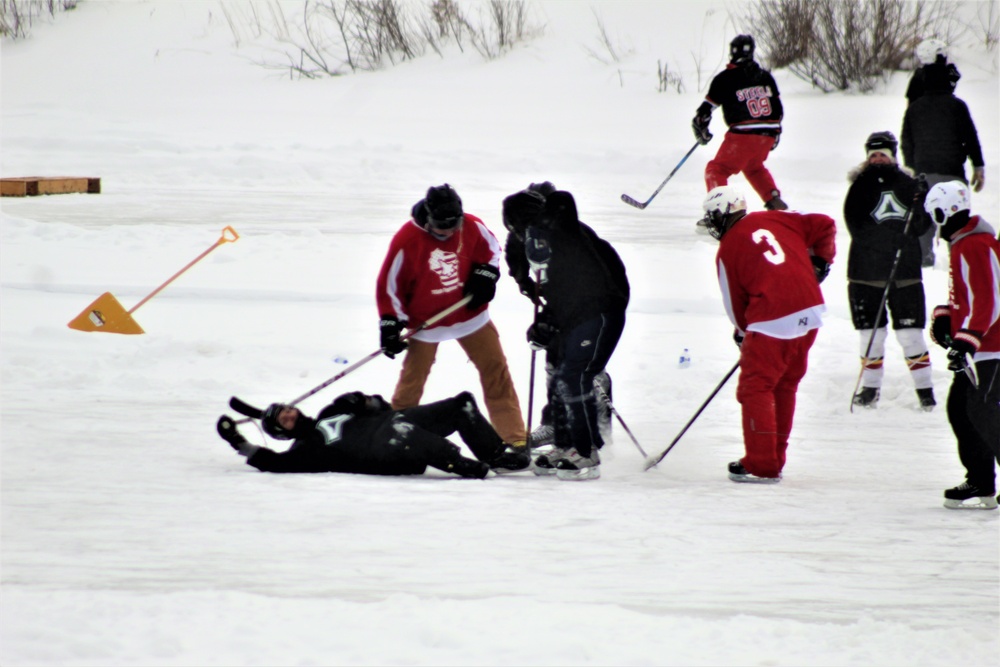 Pond hockey tourney action at Fort McCoy