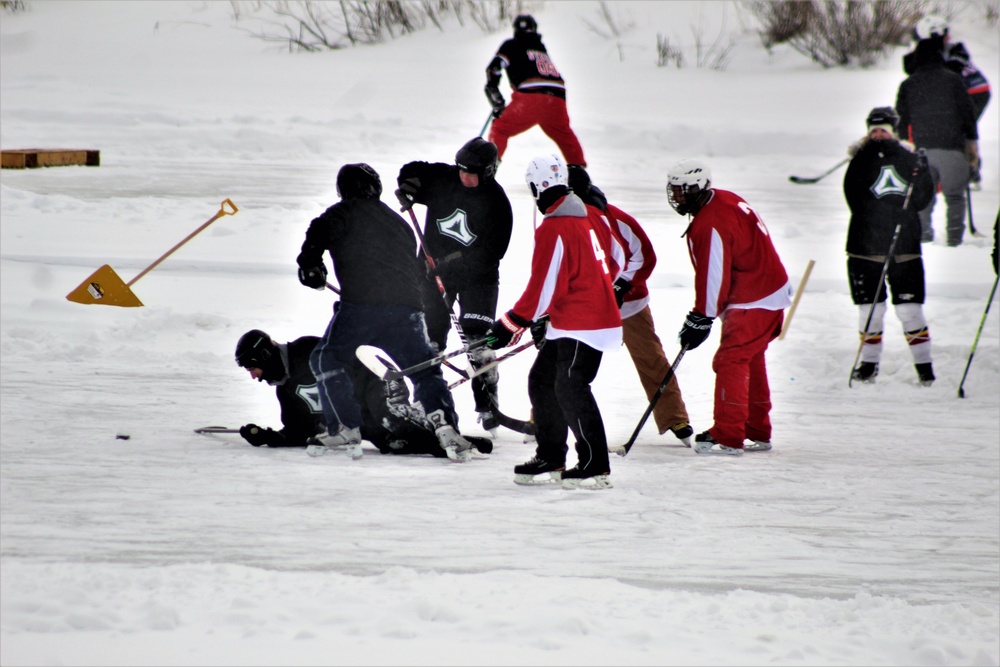 Pond hockey tourney action at Fort McCoy