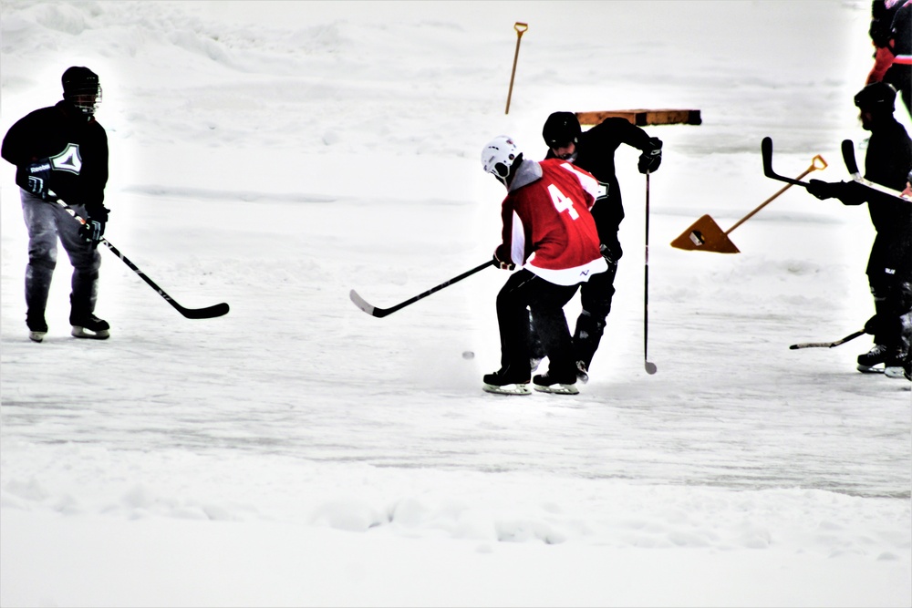 Pond hockey tourney action at Fort McCoy