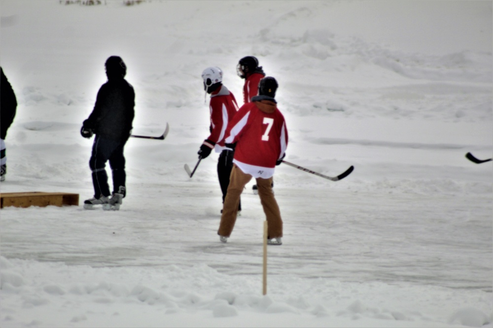 Pond hockey tourney action at Fort McCoy