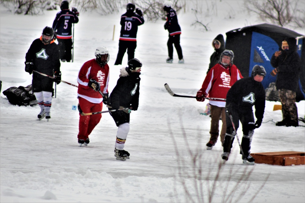 Pond hockey tourney action at Fort McCoy