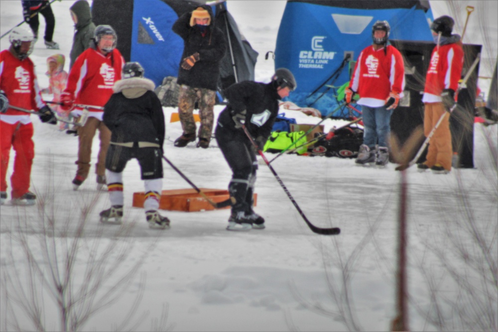 Pond hockey tourney action at Fort McCoy