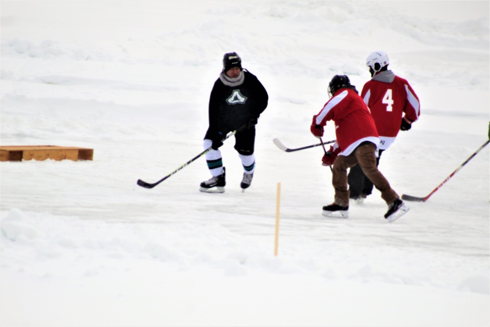 Pond hockey tourney action at Fort McCoy