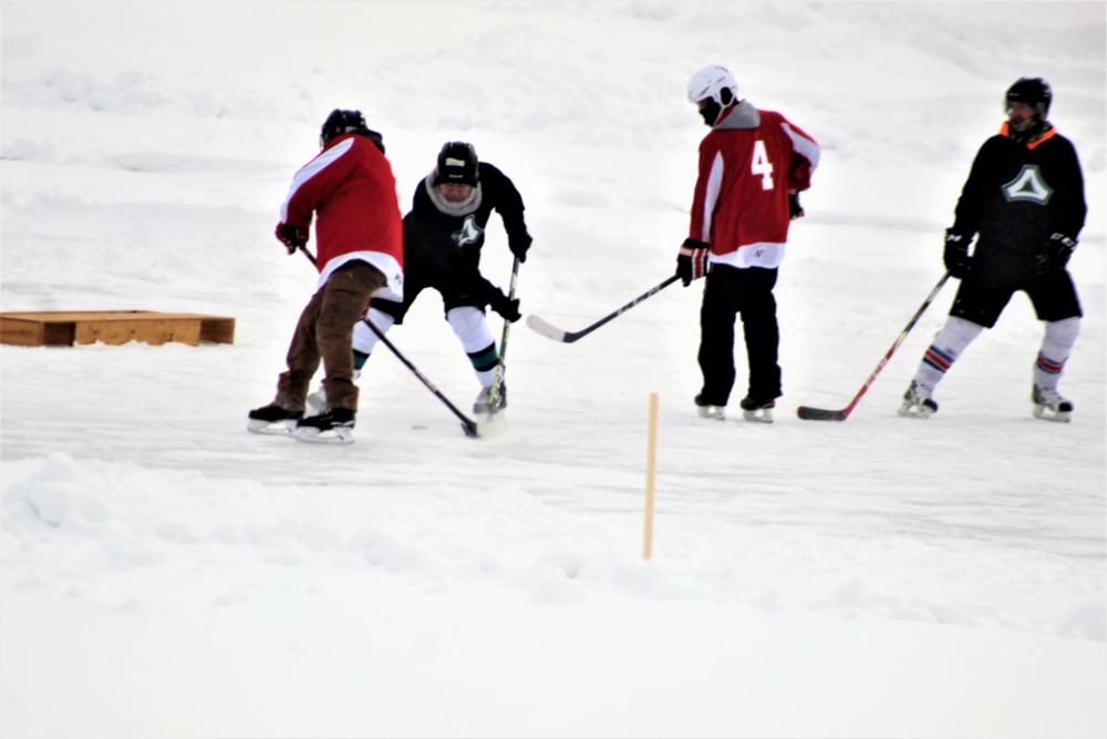 Pond hockey tourney action at Fort McCoy