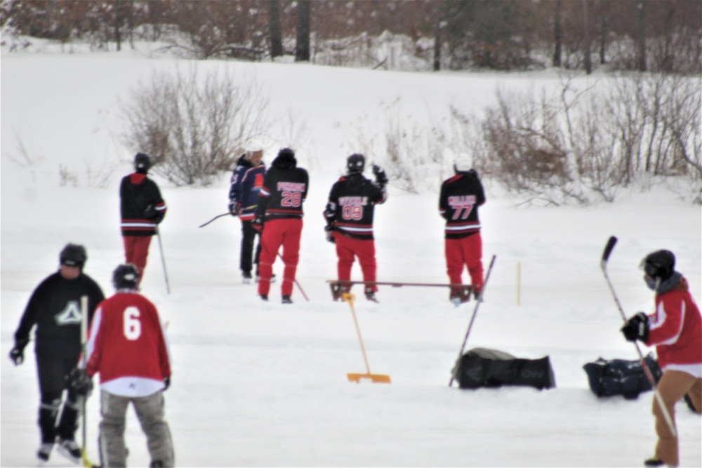 Pond hockey tourney action at Fort McCoy