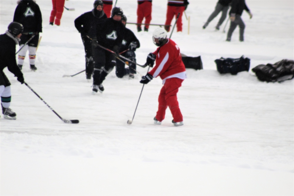 Pond hockey tourney action at Fort McCoy