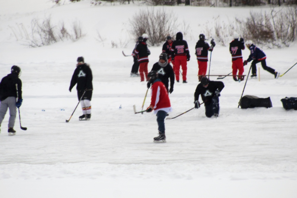 Pond hockey tourney action at Fort McCoy