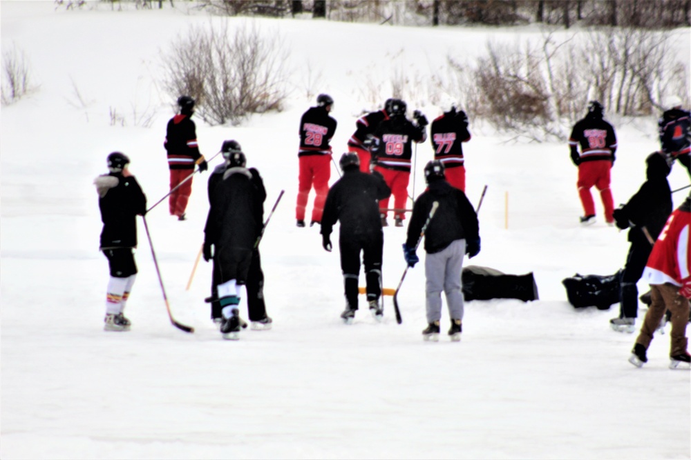 Pond hockey tourney action at Fort McCoy