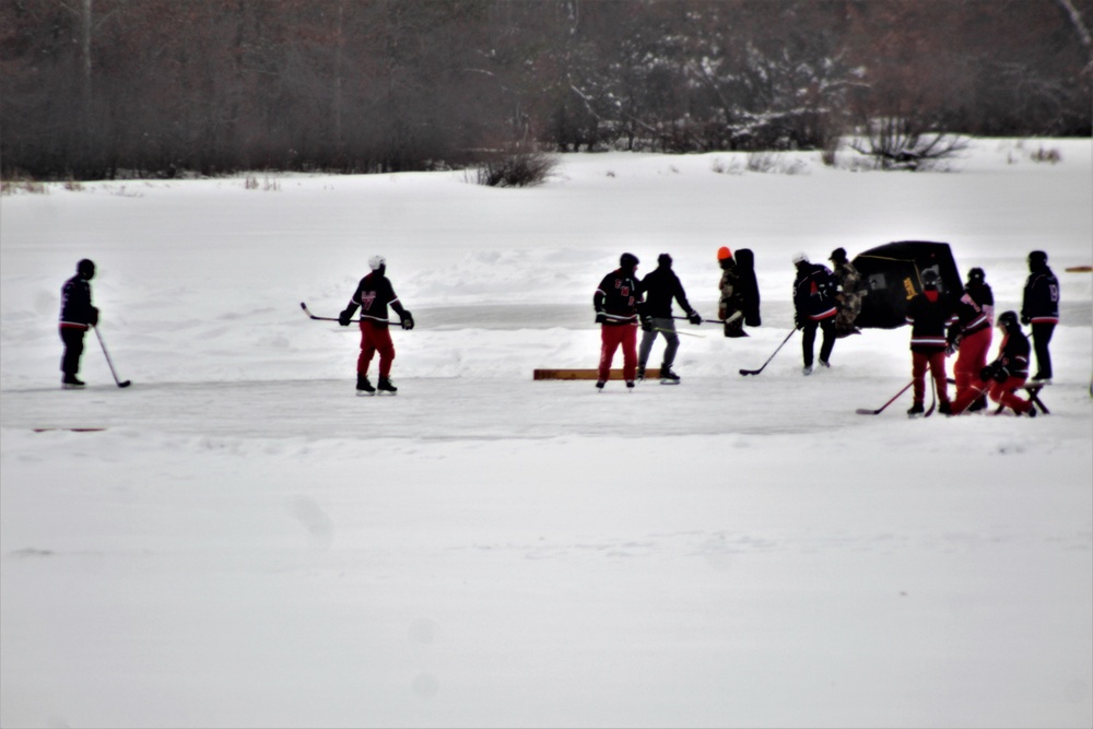 Pond hockey tourney action at Fort McCoy