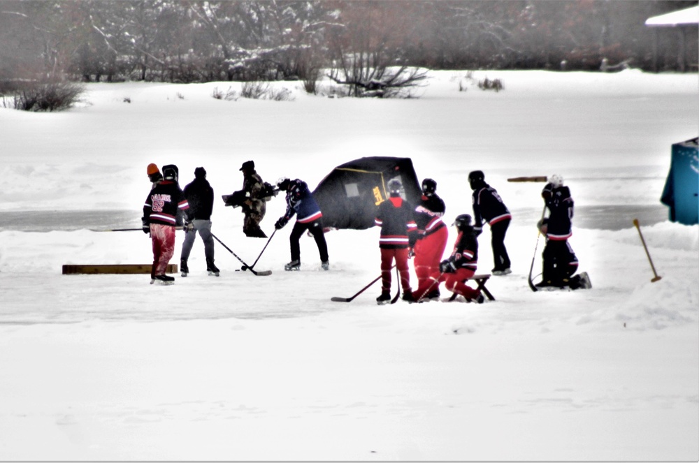 Pond hockey tourney action at Fort McCoy