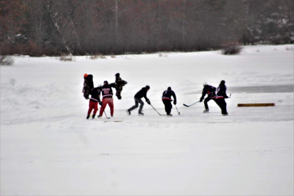 Pond hockey tourney action at Fort McCoy