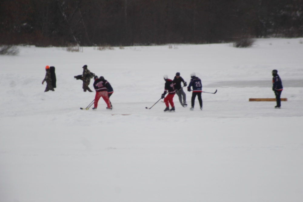 Pond hockey tourney action at Fort McCoy