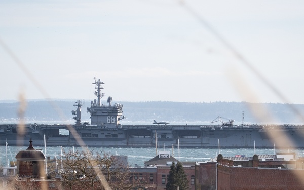USS Nimitz Arrives At Indian Island