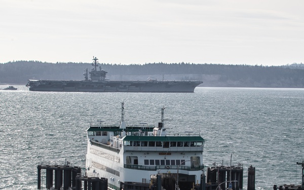 USS Nimitz Arrives At Indian Island