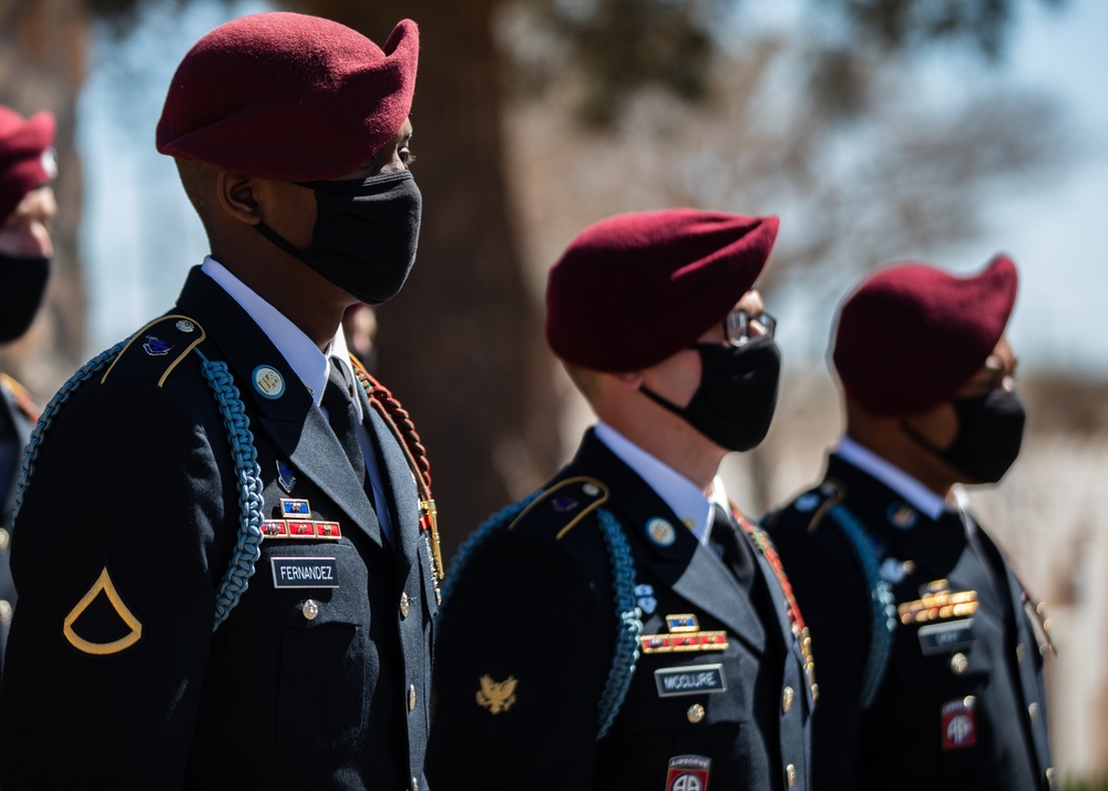 Paratroopers stand at attention
