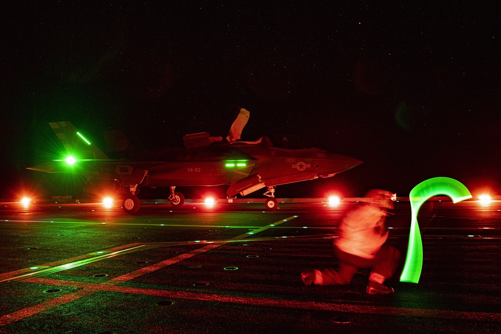 F-35 test pilots perform night lighting evaluation flights