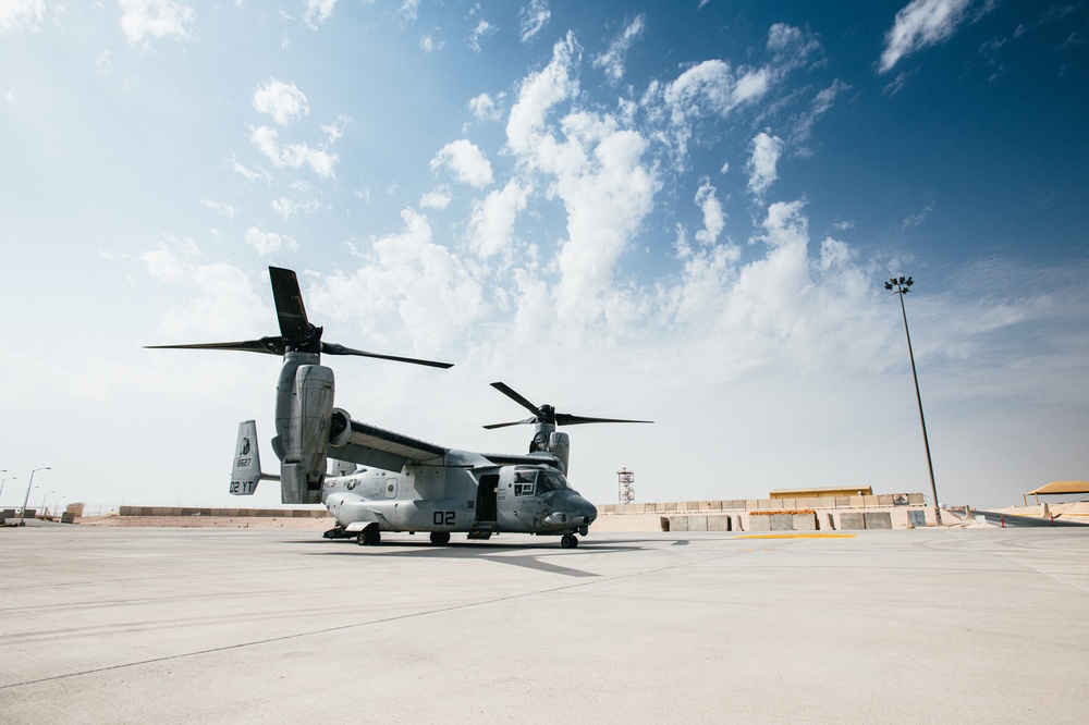 MV-22 Osprey refuels at AUAB for AFCENT ACE capstone event