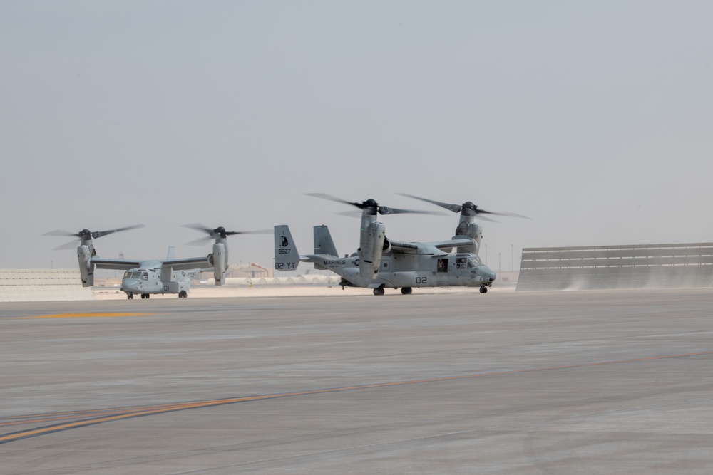 MV-22 Osprey refuels at AUAB for AFCENT ACE capstone event