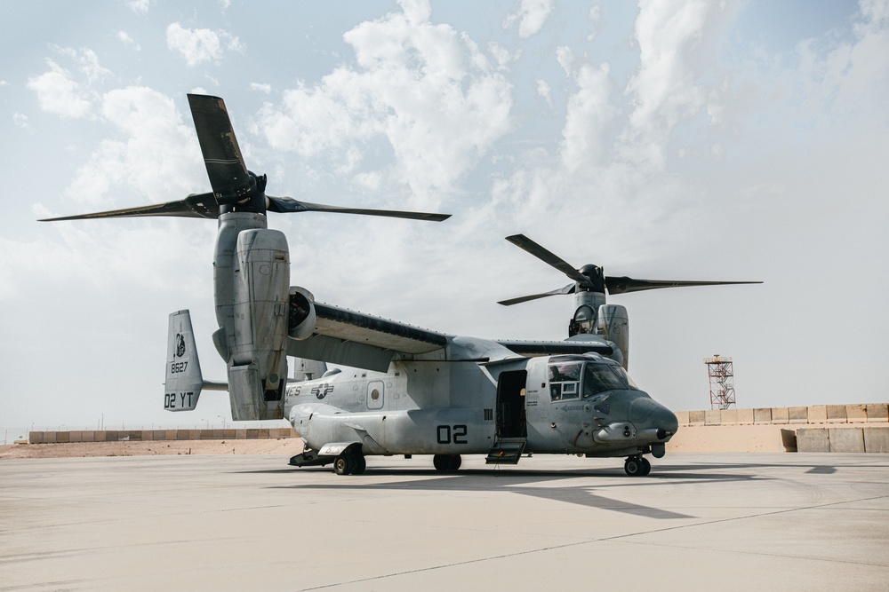 MV-22 Osprey refuels at AUAB for AFCENT ACE capstone event