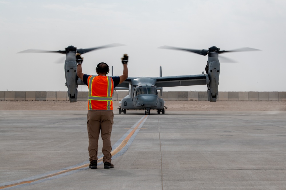 MV-22 Osprey refuels at AUAB for AFCENT ACE capstone event