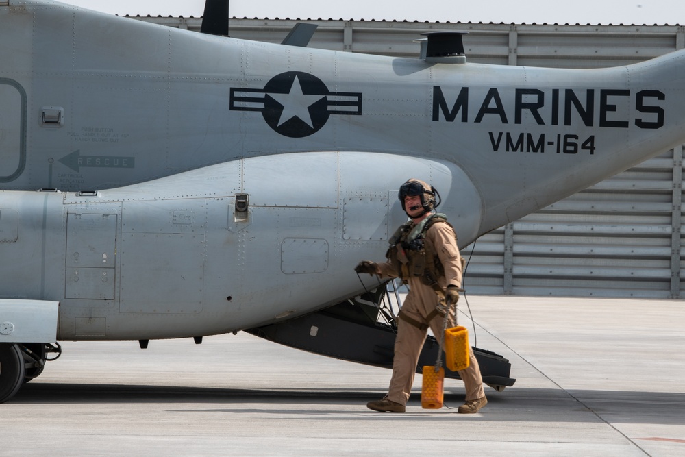 MV-22 Osprey refuels at AUAB for AFCENT ACE capstone event