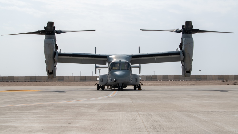 MV-22 Osprey refuels at AUAB for AFCENT ACE capstone event